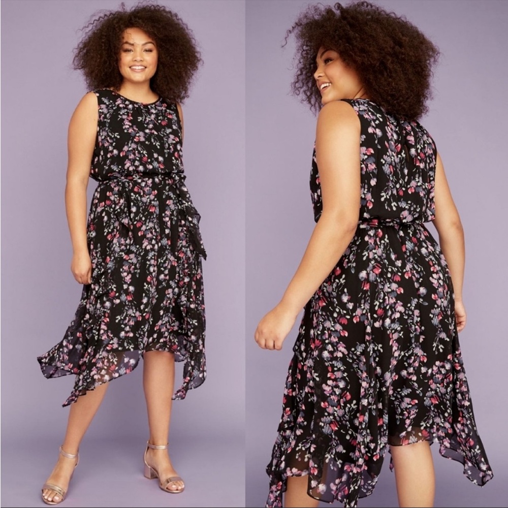 Lane Bryant Floral Shark Bite Asimetric Sheer Midi Dress